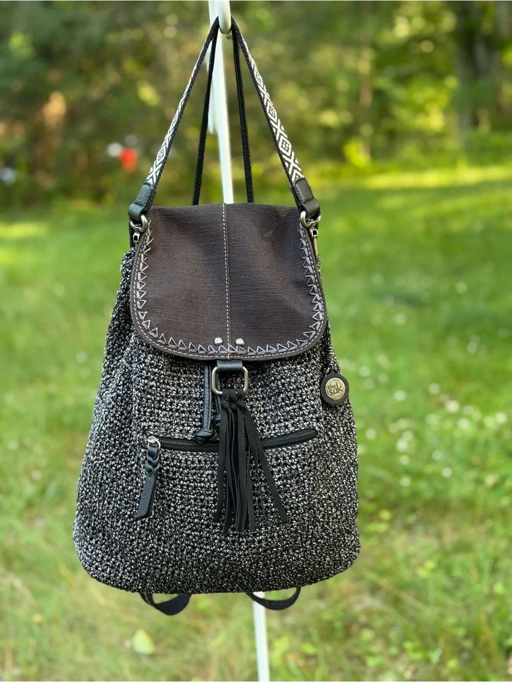 The Sak Crochet Convertible Backpack Boho Knit Shoulder Bag